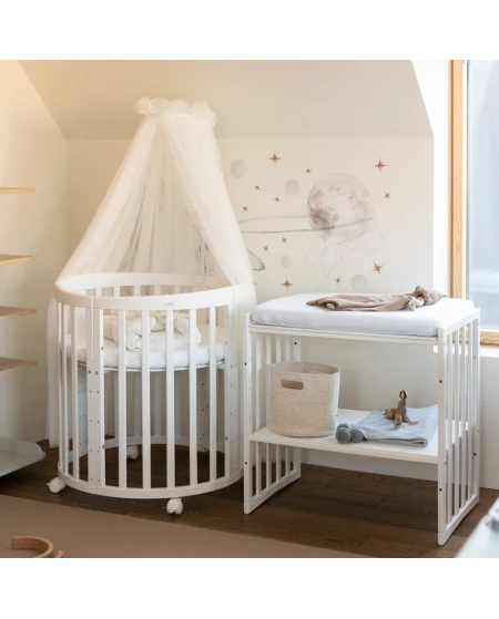 Owalne, drewniane łóżeczko 7w1 Waldin®