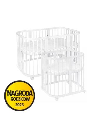 Drewniane łóżeczko niemowlęce białe 7 w 1 z materacem - dla dziewczynki i chłopca | Waldin